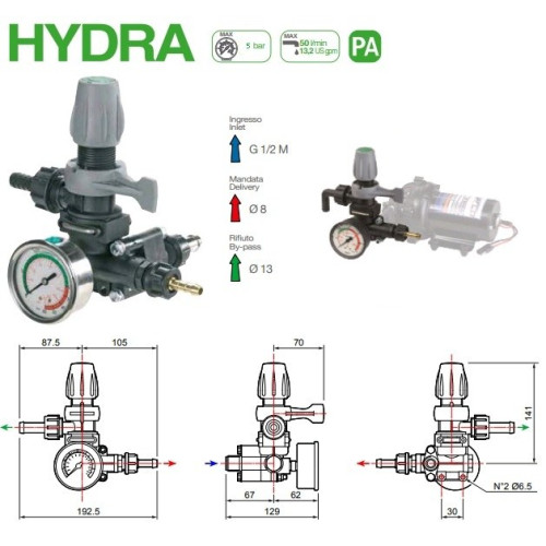 Узел управления Comet серия HYDRA с манометром (50 л/мин; 5 бар) для EVERFLO PUMPS